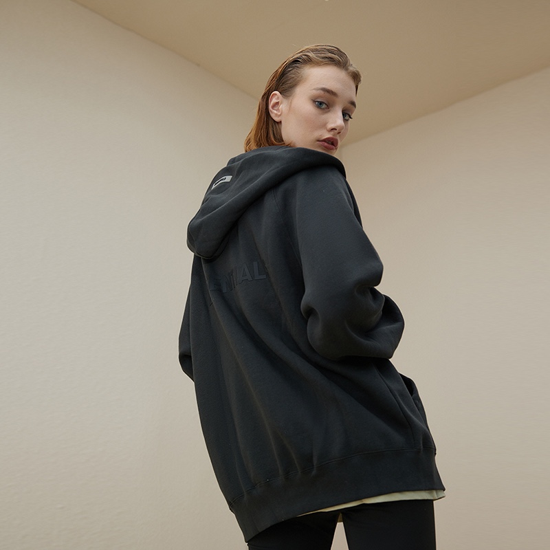 Double Line Back Silicone Lettering Zip Hoodie