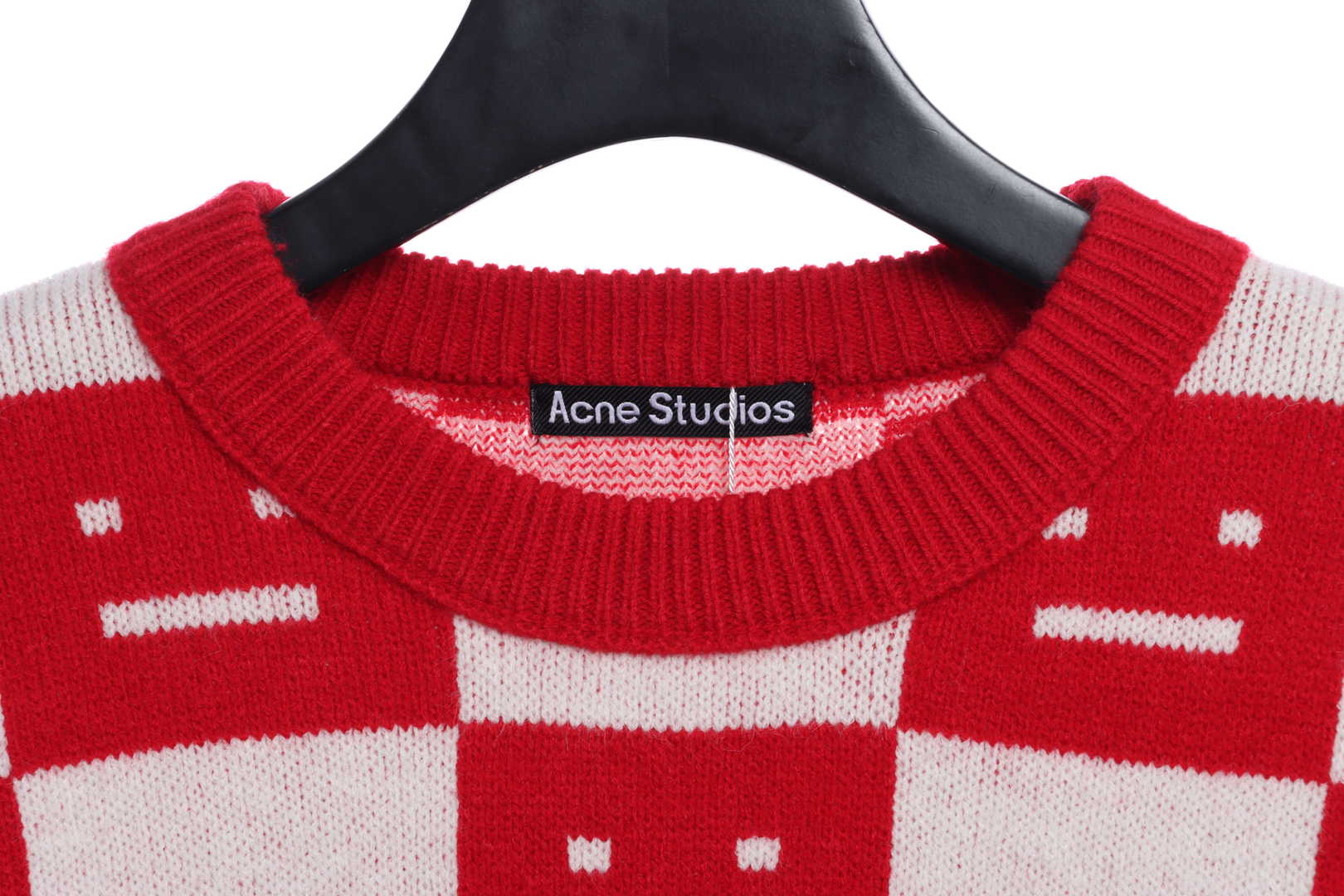 22S SACNE STUDIOS Checkerboard Square Smiley Crew Neck Sweater
