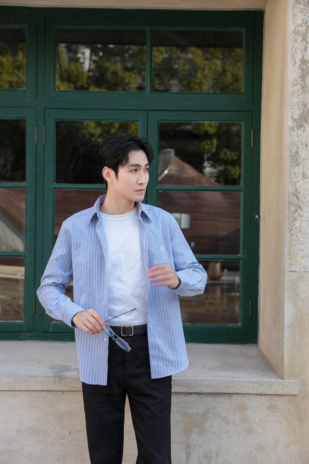 C3 Small Embroidered Vertical Stripe Long Sleeve Shirt