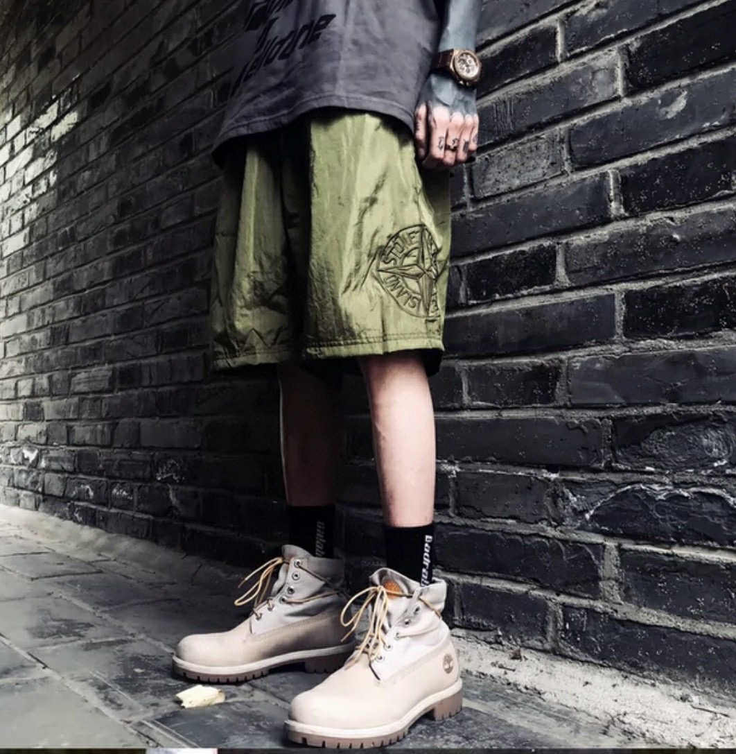 Stone Island Side compass large embroidered shorts gray