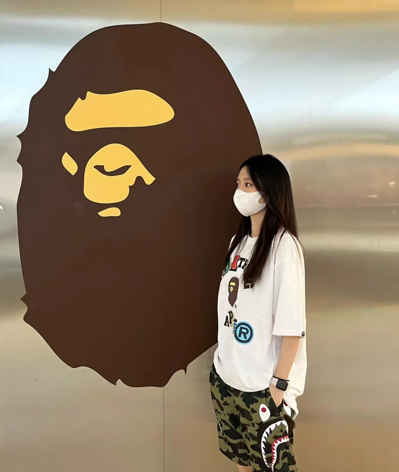 BAPE ape head logo colorful print short sleeves