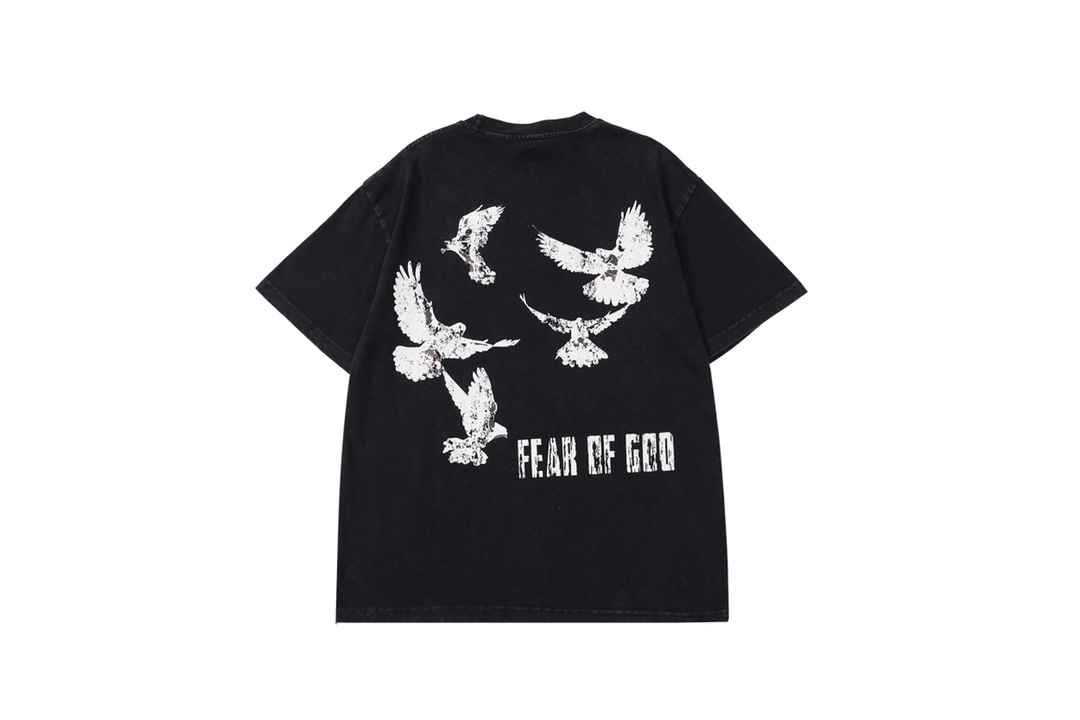 vintag3 hand-held rose and pigeon printed short-sleeved T-shirt