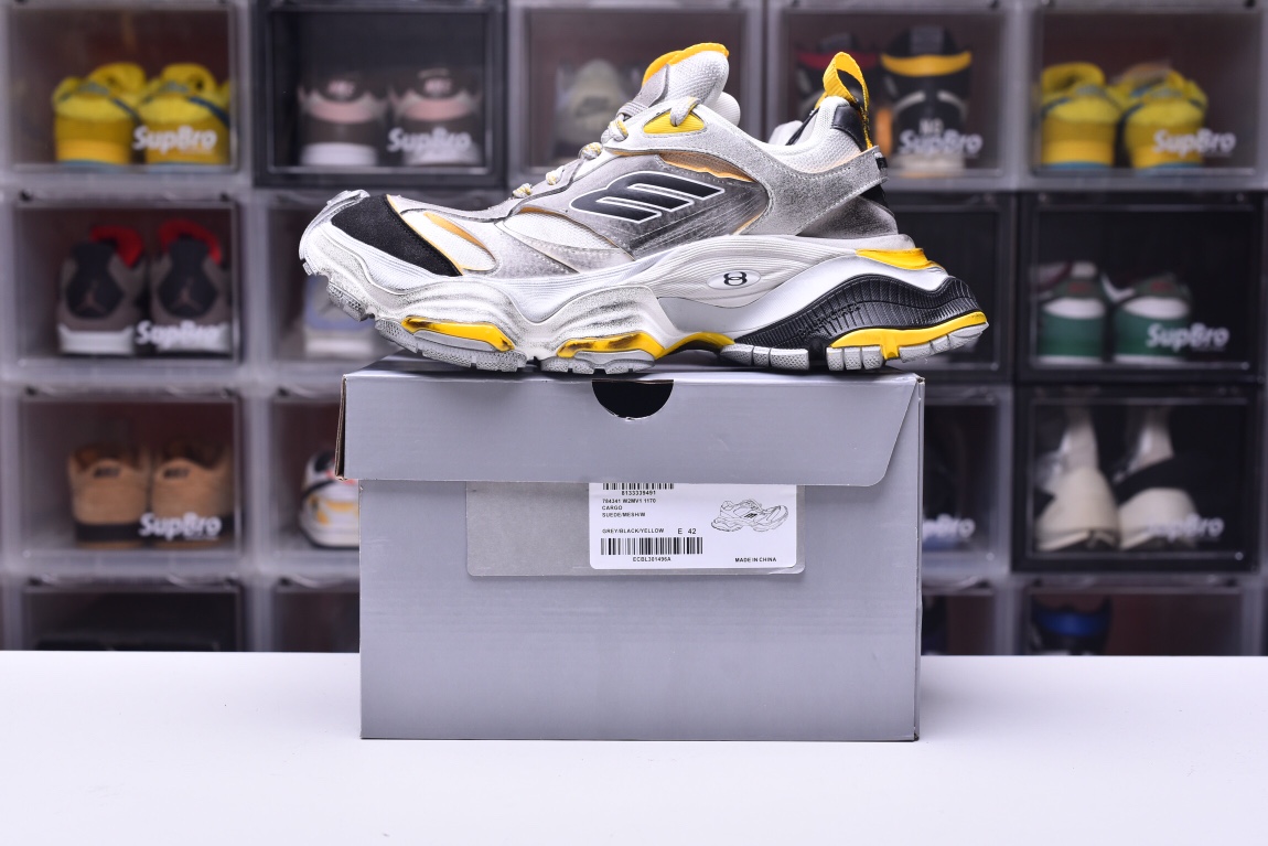 Balenciag* Cargo Sneaker Grey Black Yellow