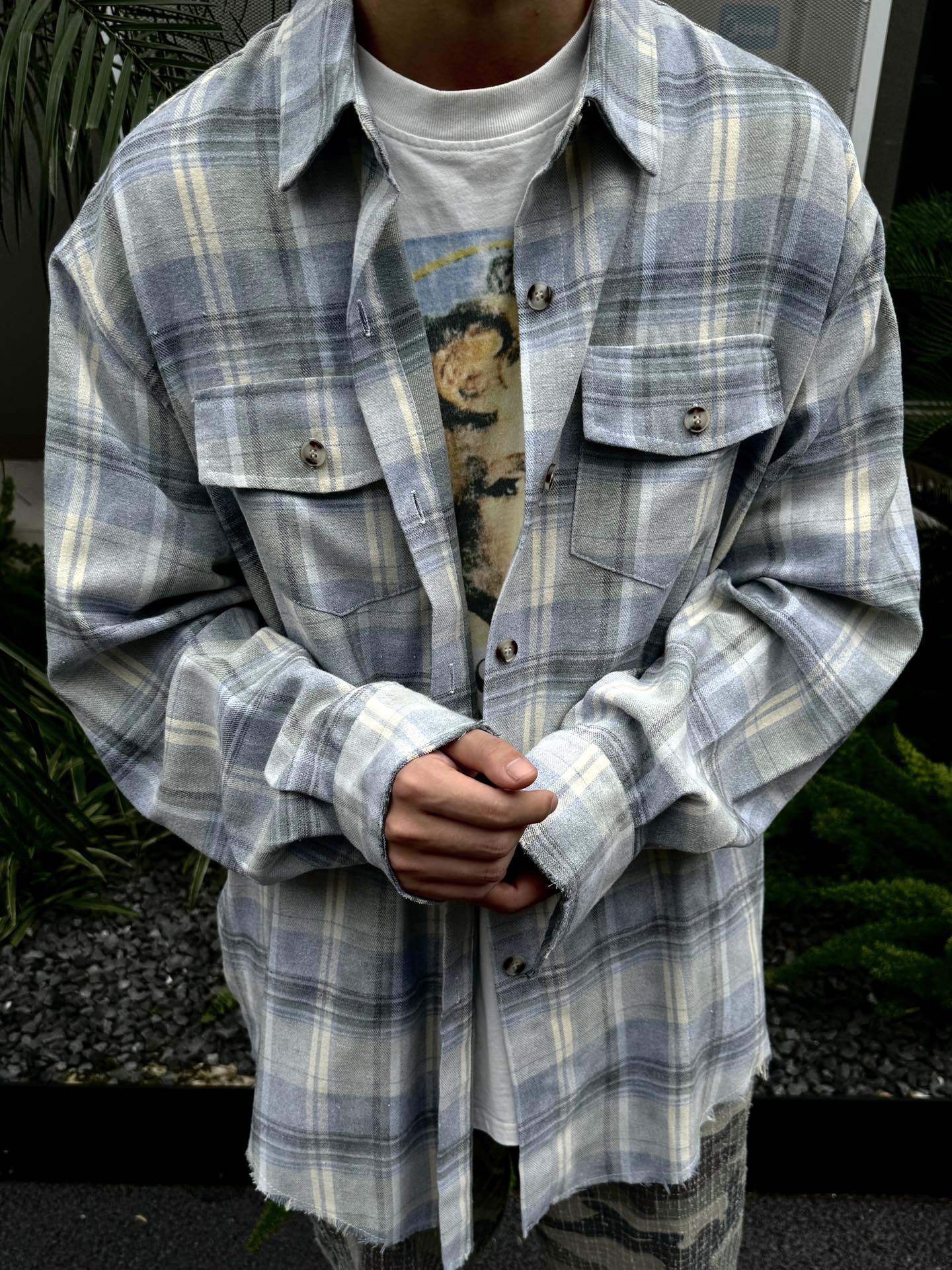 Vintage distressed and mottled DirtyFit worn-look plaid flannel pure cotton Shirt