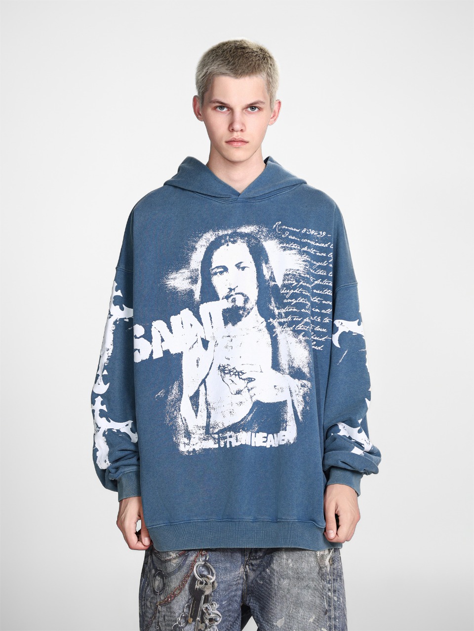 Saint Mich@el tears washed distressed salt-treated 400g heavy-weight vintage terry cloth hoodie