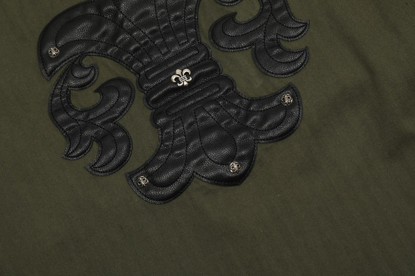 Chrome Hearts embroidered washed denim shirt jacket in military green