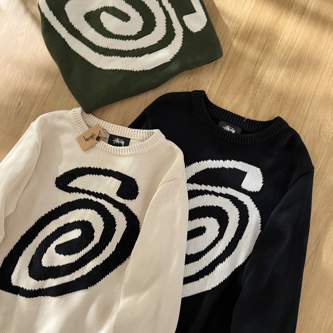 Stussy S curly mosquito coil knit sweater