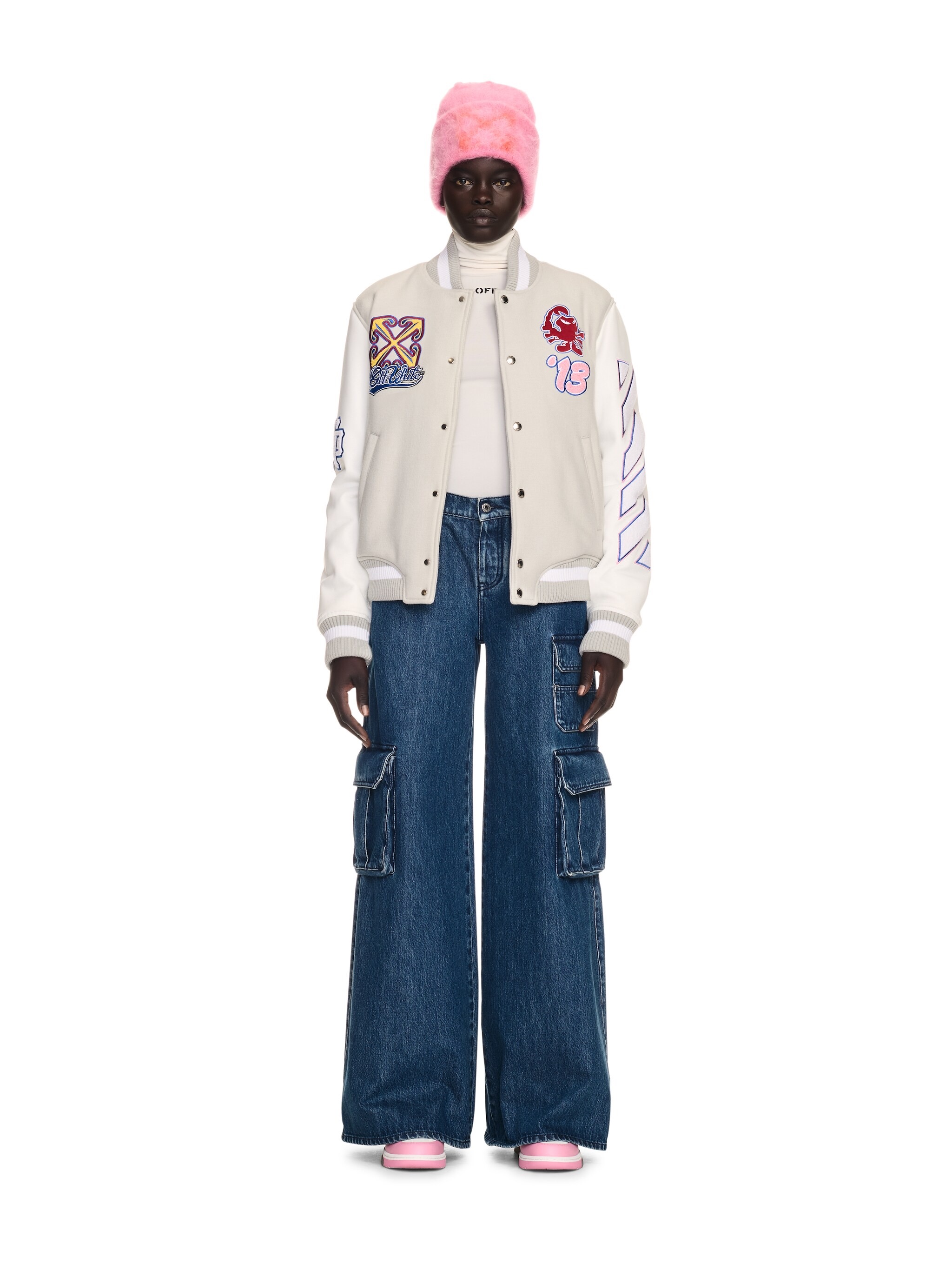 Off-White Embroidered Patchwork Leather White Jacket