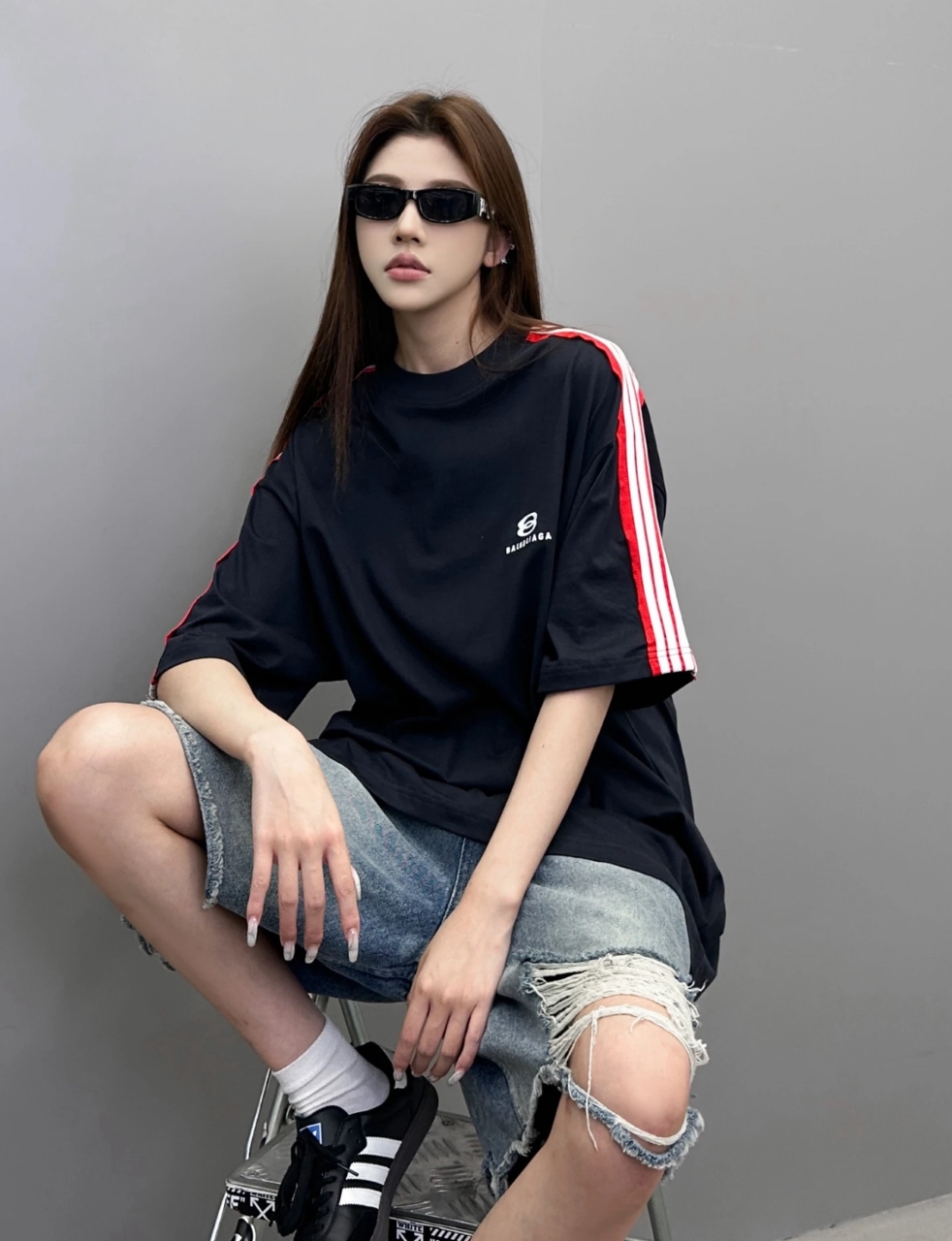 Balanciag@ Unity Sports Icon T-Shirt Oversized in faded black and white Tee